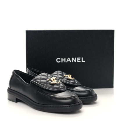 Chanel Lambskin Quilted CC Turnlock Loafers 38.5 Black 9 of 9