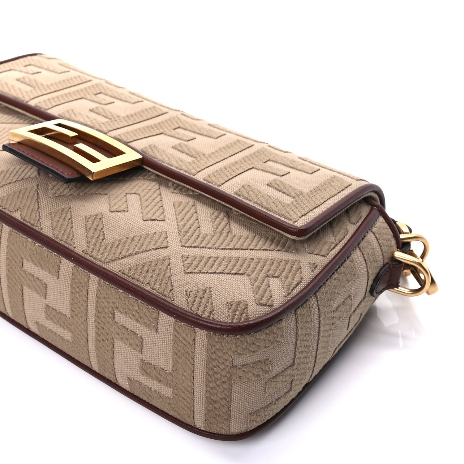 Fendi Sardinian Jacquard Vitello King FF 1974 Embroidered Baguette  Sand Ghianda 8 of 8
