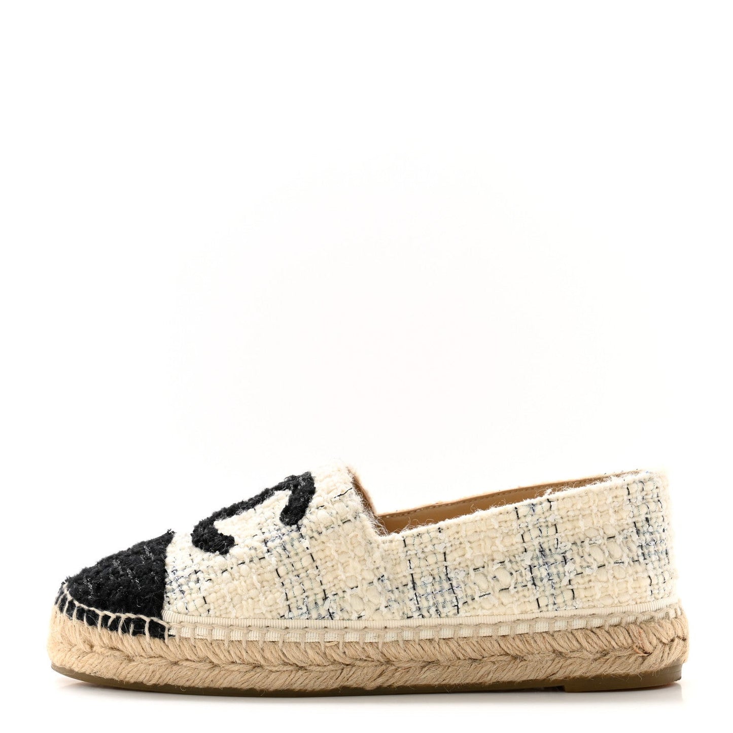 Tweed CC Espadrilles 36 Ecru White Blue Black