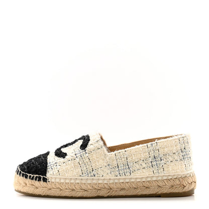 Chanel Tweed CC Espadrilles 36 Ecru White Blue Black 1 of 7