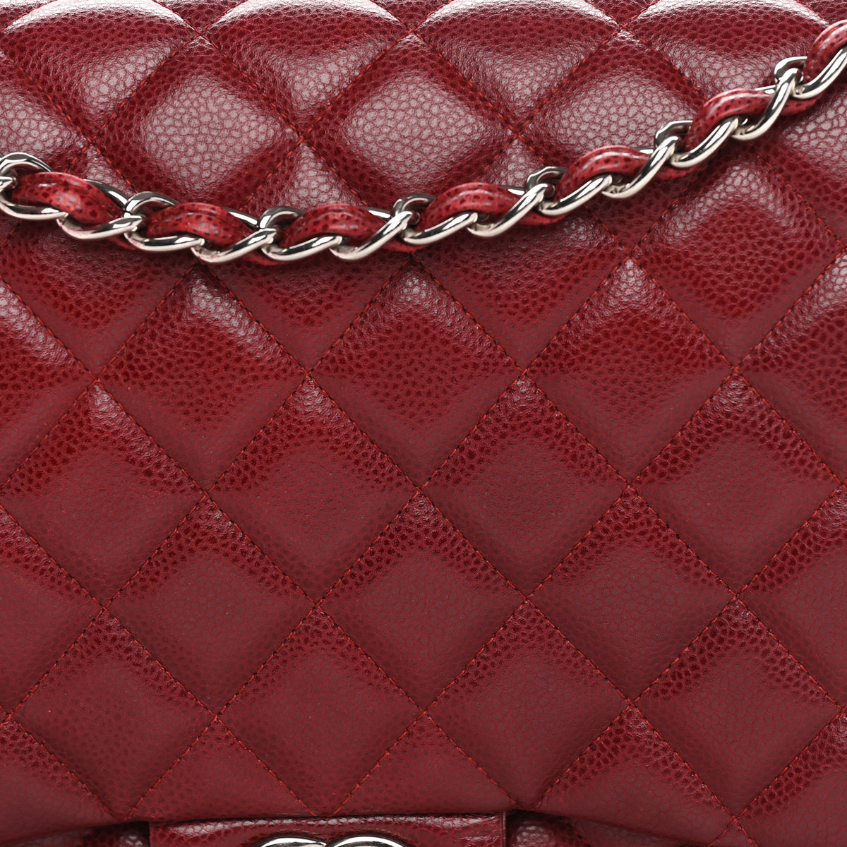 Caviar Quilted Maxi Double Flap Dark Red