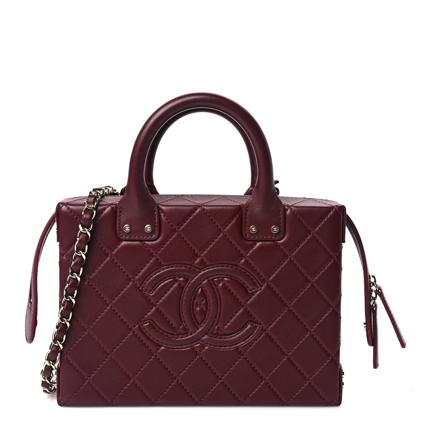 Chanel Calfskin Quilted Studded Square Vanity Case Burgundy 1 of 9