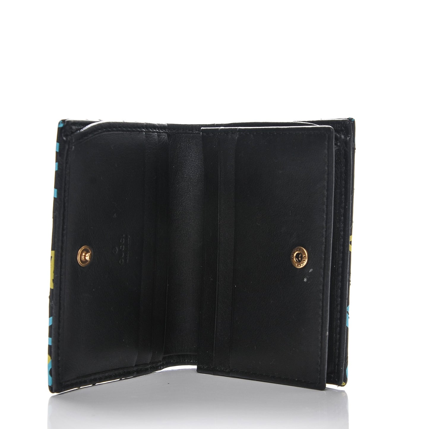 Calfskin Matelasse GucciGhost GG Marmont Card Case Wallet Black New Acquamarine