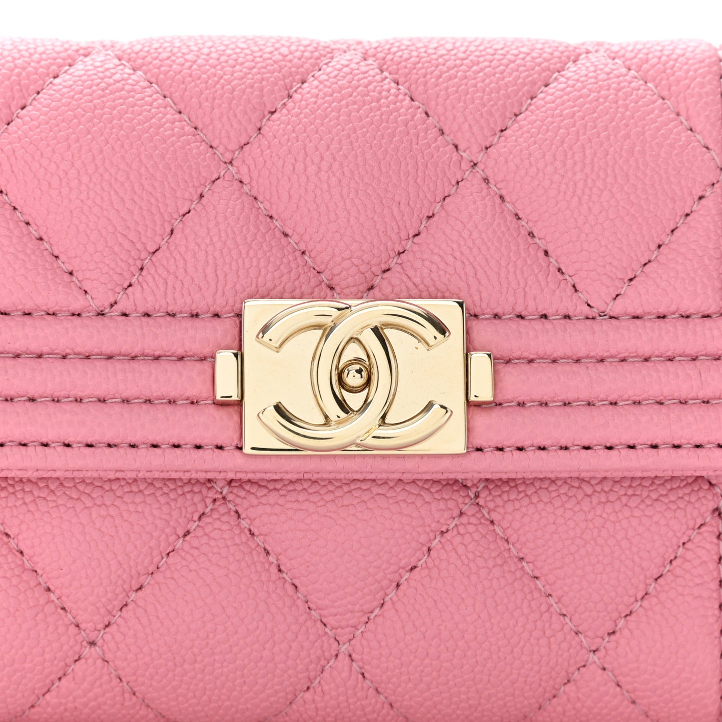 Caviar Quilted Boy Flap Card Holder Wallet Light Pink