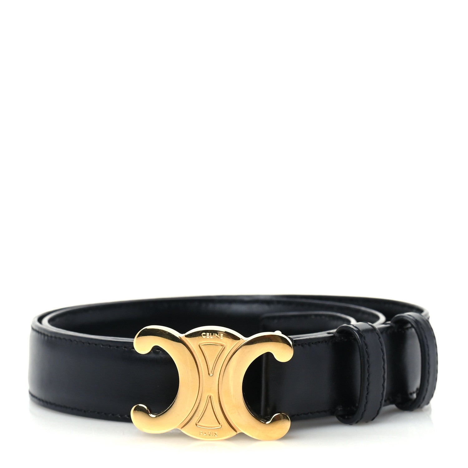 Celine Box Calfskin Small 25mm Triomphe Belt 75 30 Black 1 of 4