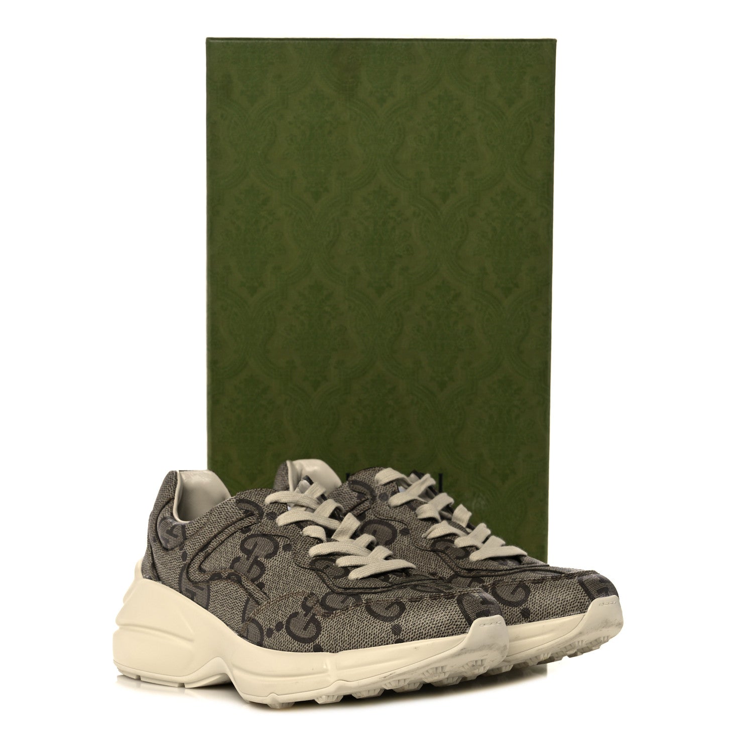 Gucci Maxi GG Supreme Monogram Gucci 100 Womens Rhyton Sneakers 37 Beige Ebony 10 of 10