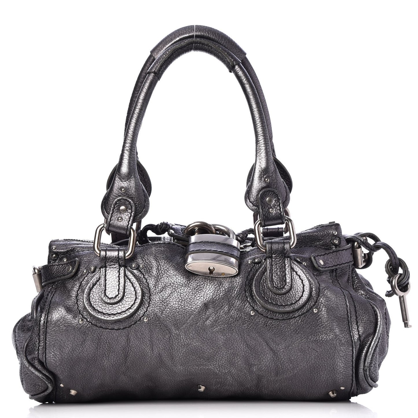 Metallic Calfskin Medium Paddington Satchel Grey