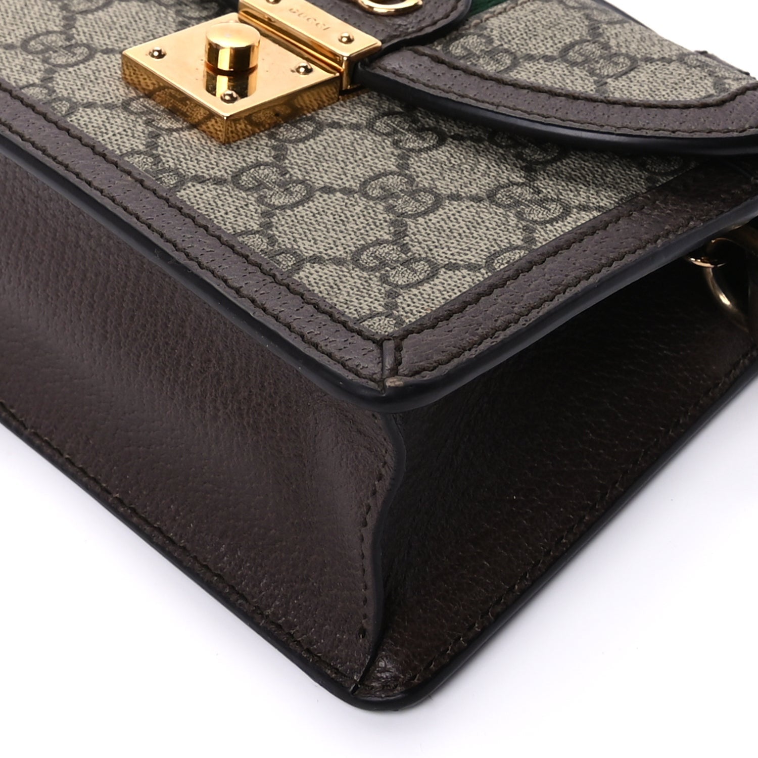 Gucci GG Supreme Monogram Textured Dollar Calfskin Web Mini Ophidia Padlock Top Handle Chain Shoulder Bag Beige Ebony New Acero 10 of 10