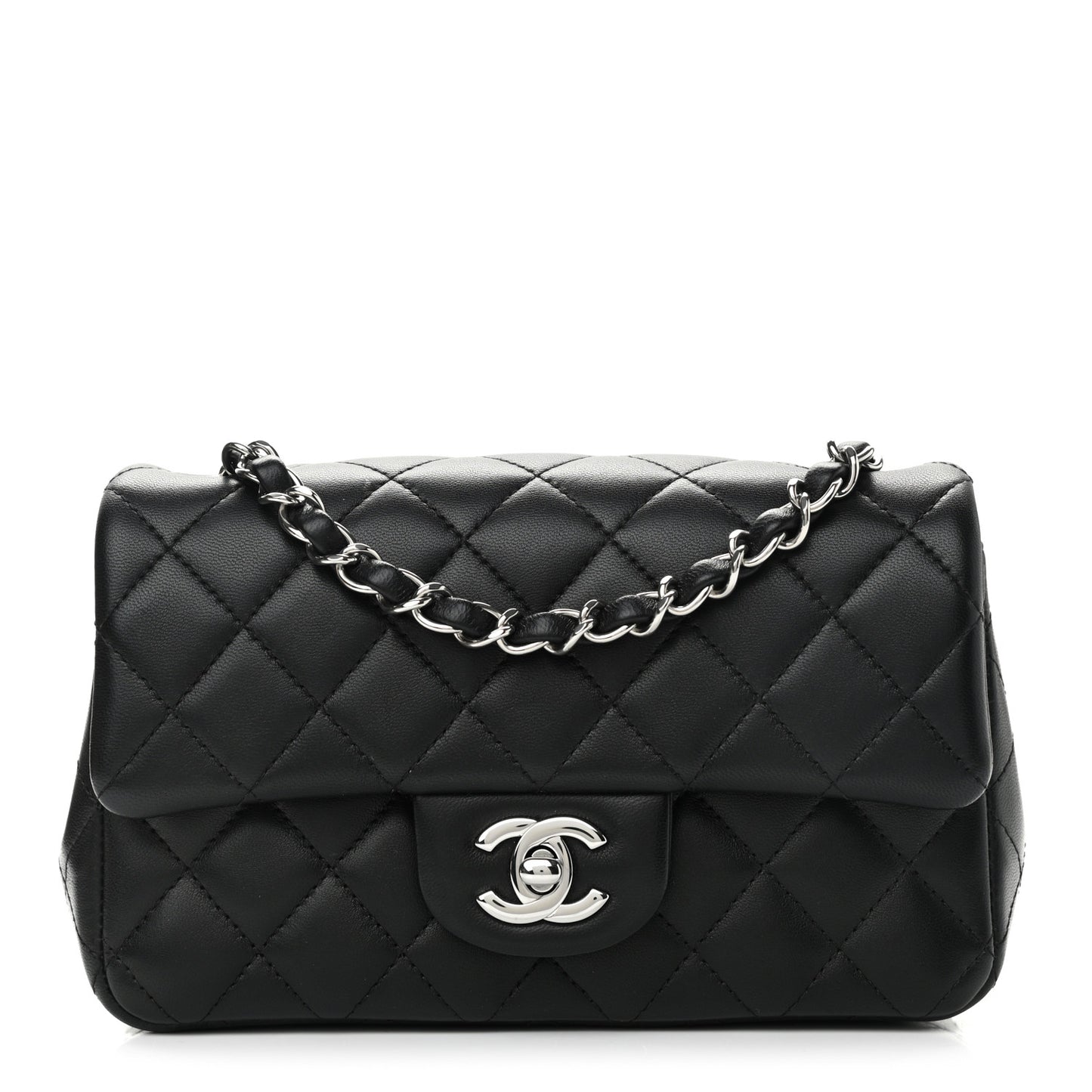 Lambskin Quilted Mini Rectangular Flap Black