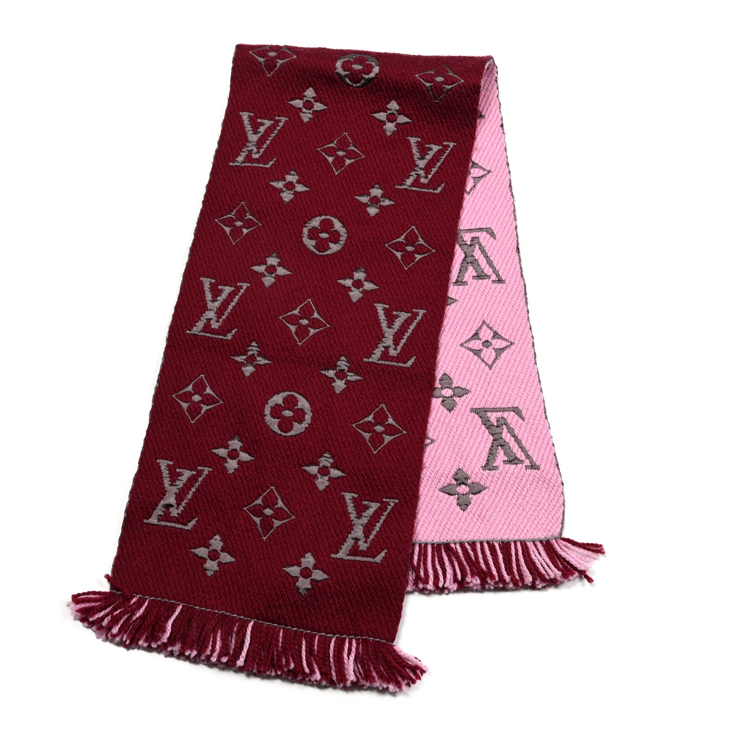 Louis Vuitton Wool Silk Logomania Duo Scarf Wine 2 of 3