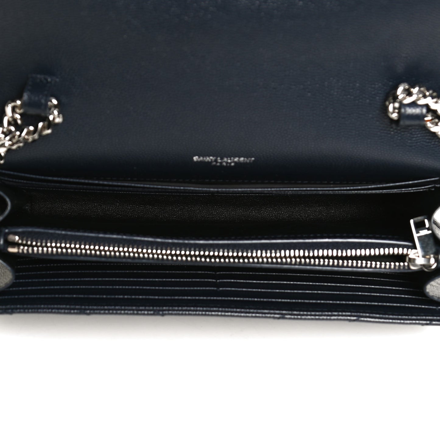 Grain De Poudre Matelasse Chevron Monogram Envelope Chain Wallet Deep Marine