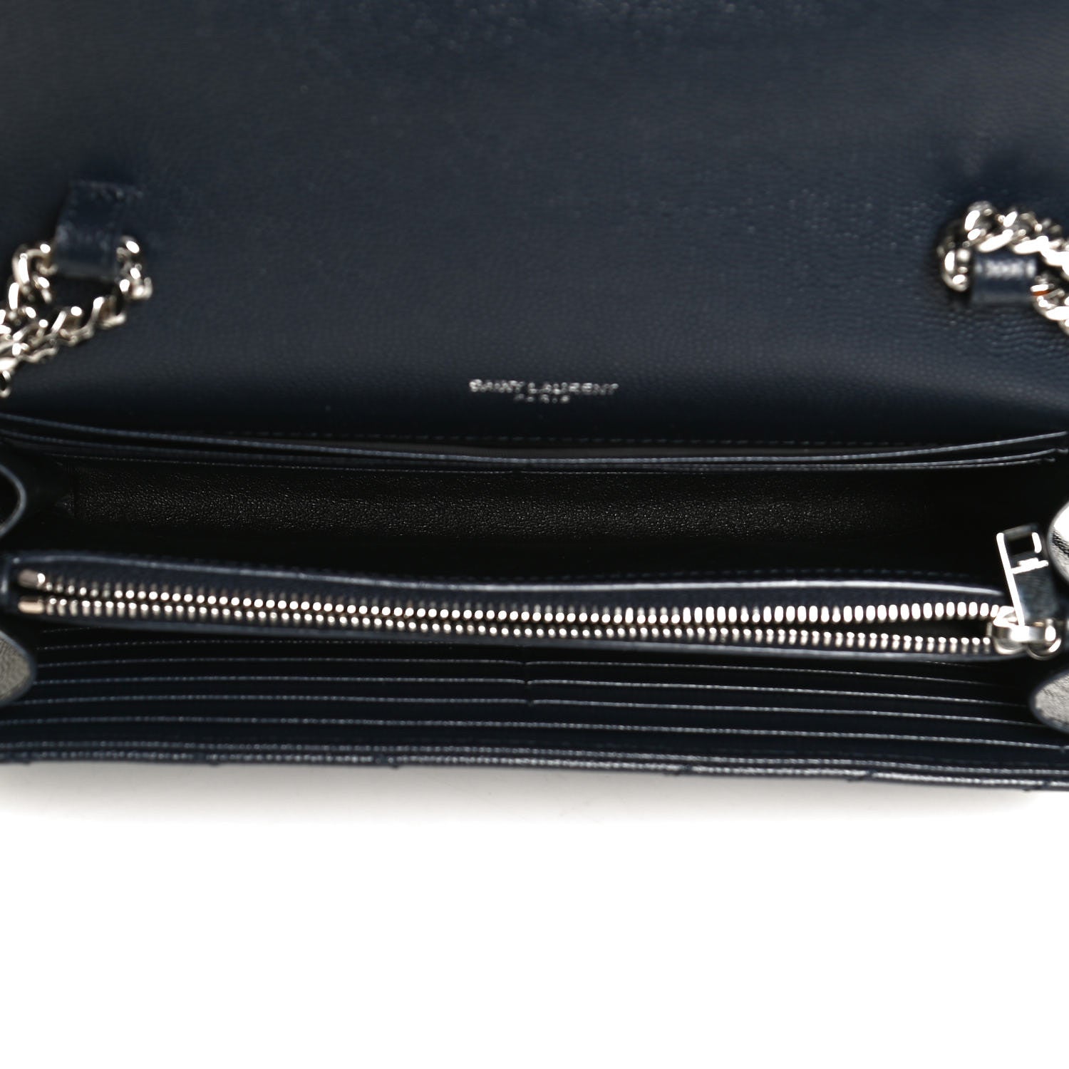 Saint Laurent Grain De Poudre Matelasse Chevron Monogram Envelope Chain Wallet Deep Marine 5 of 10