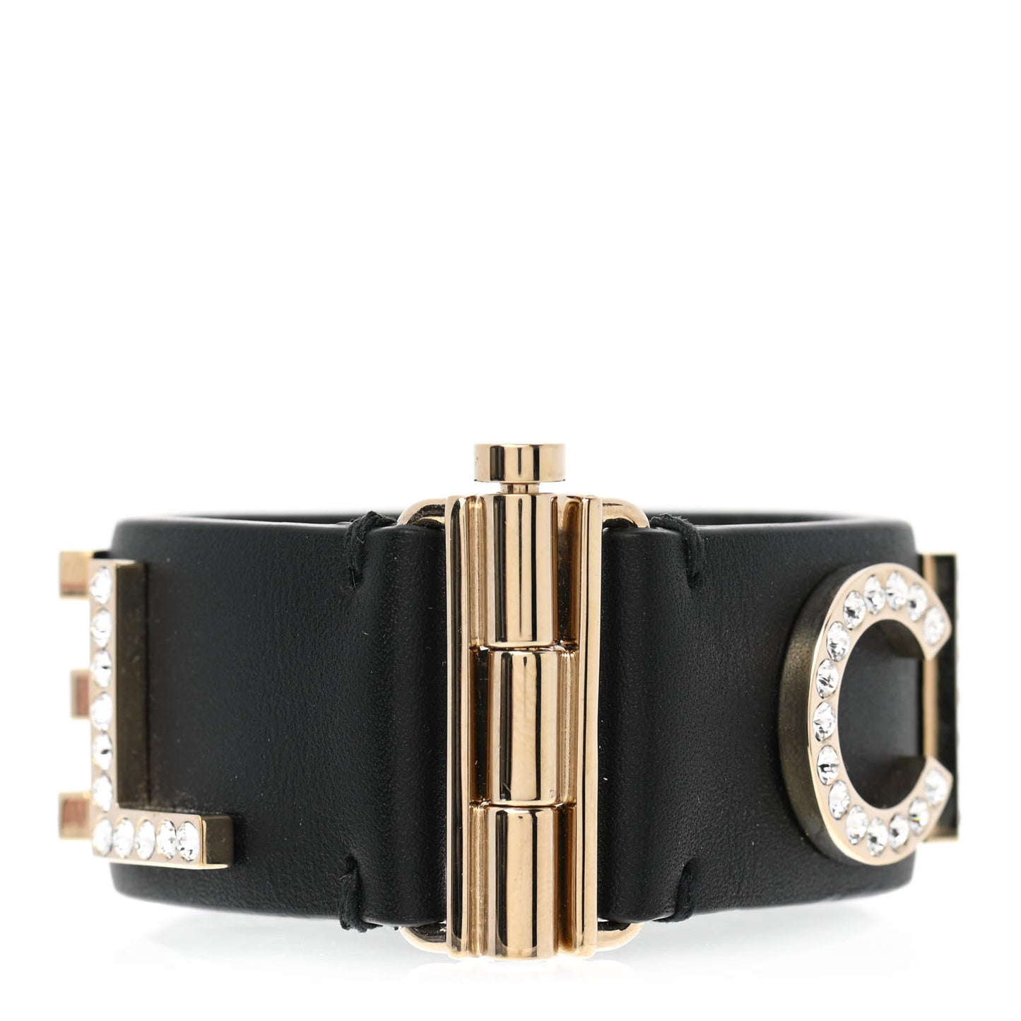 Crystal Lambskin Cha-Nel Logo Cuff S Black