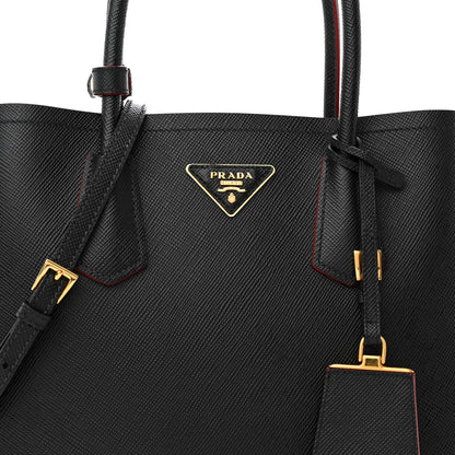 Prada Saffiano Cuir Small Double Bag Black Fuoco 5 of 9