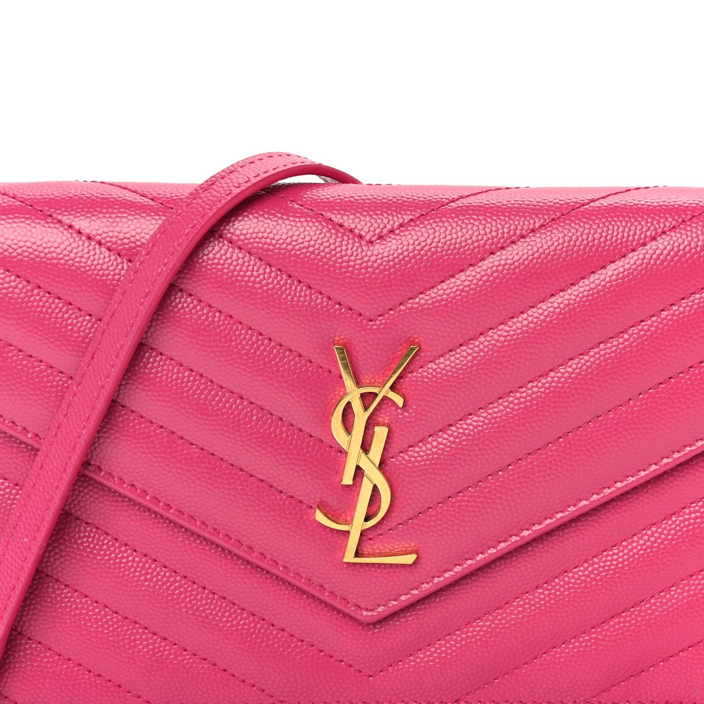 Grain De Poudre Matelasse Chevron Monogram Envelope Chain Wallet Fresh Fuchsia