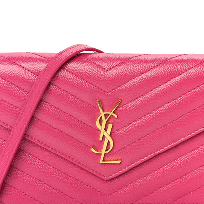 Saint Laurent Grain De Poudre Matelasse Chevron Monogram Envelope Chain Wallet Fresh Fuchsia 6 of 8
