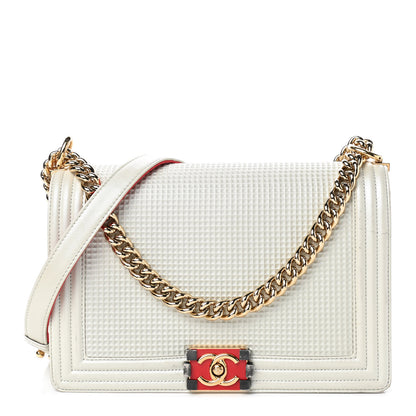 Chanel Lambskin Embossed New Medium Boy Cube Flap White 1 of 13