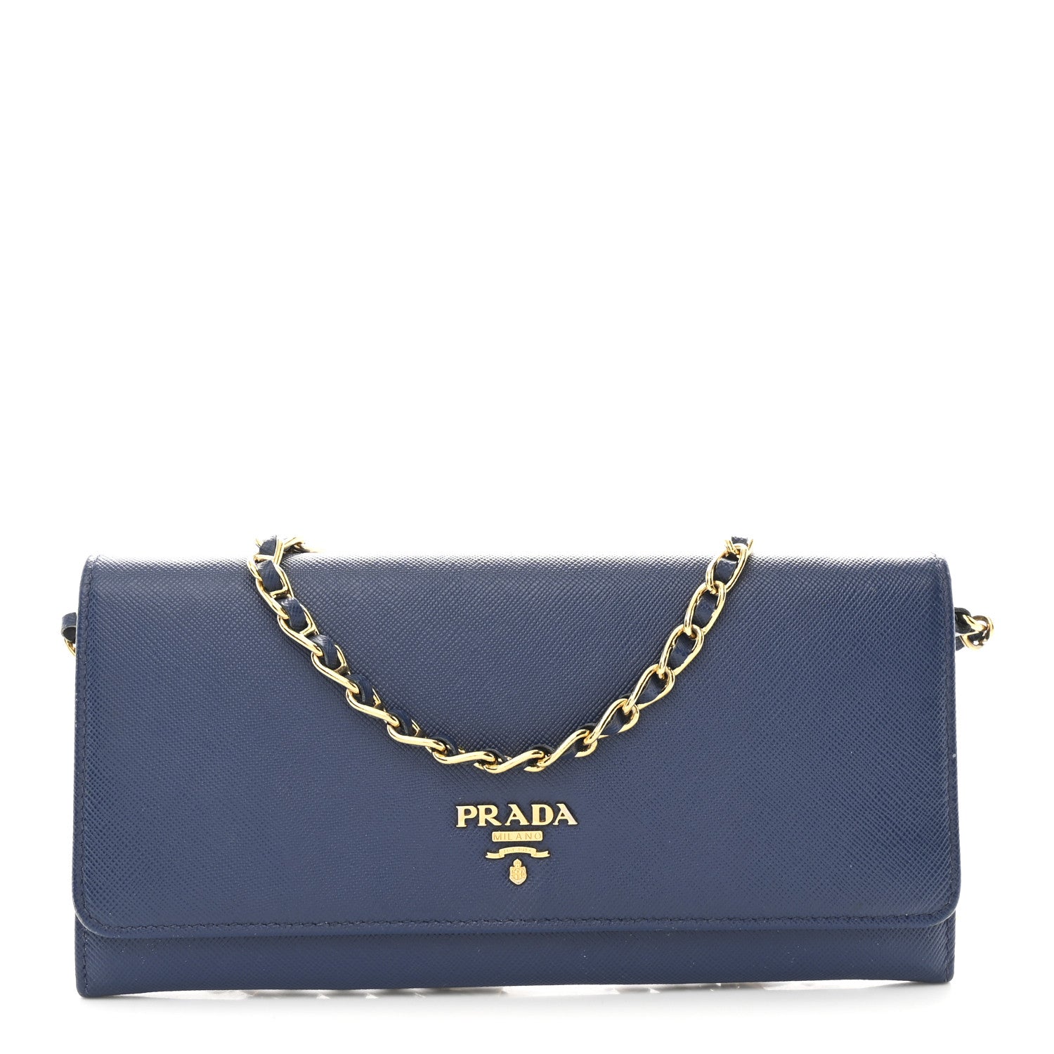 Prada Saffiano Metal Oro Chain Wallet Bleuette 1 of 11