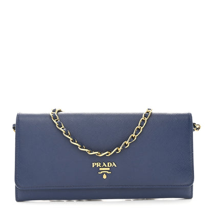 Prada Saffiano Metal Oro Chain Wallet Bleuette 1 of 11