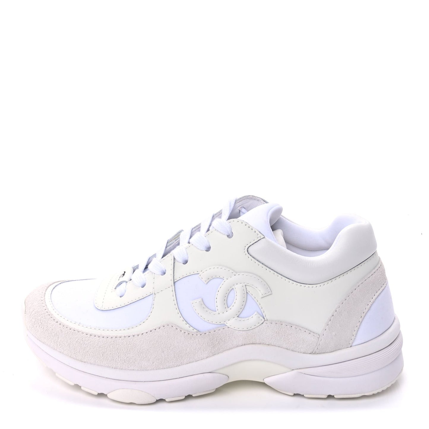 Suede Calfskin Fabric CC Sneakers 37.5 White
