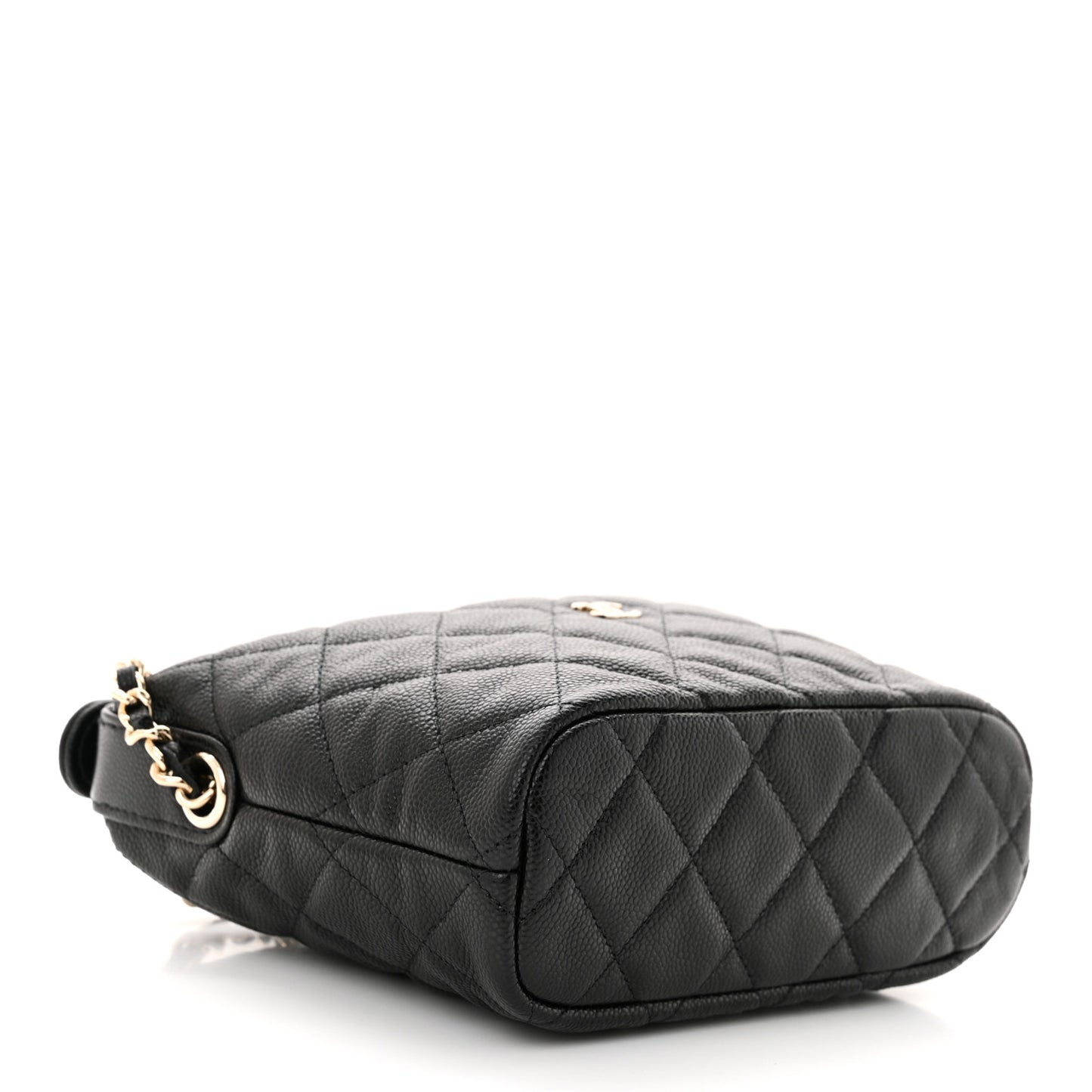 Caviar Quilted Hobo Clutch With Chain Black