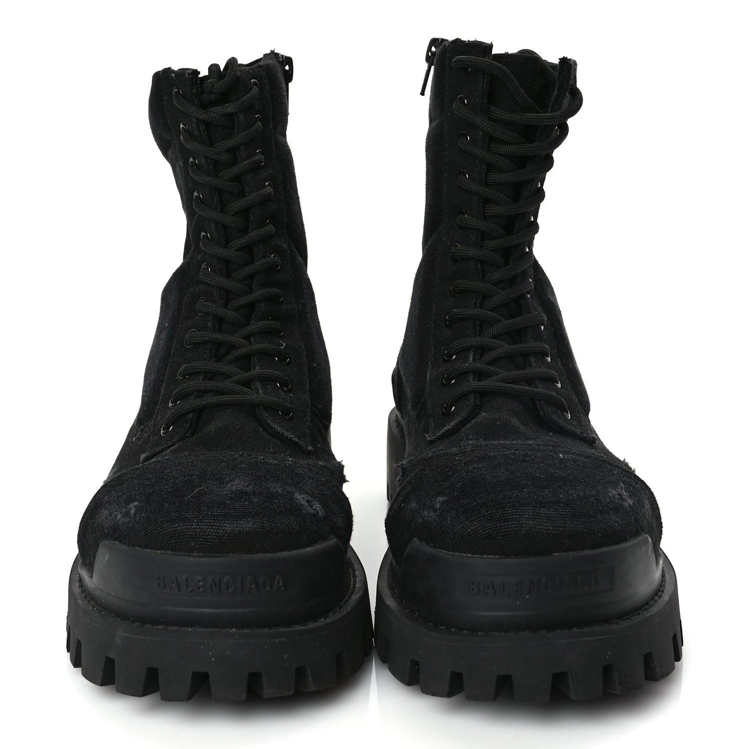 Balenciaga Canvas Distressed Mens 20mm Strike Lace Up Boots 46 Black 2 of 8