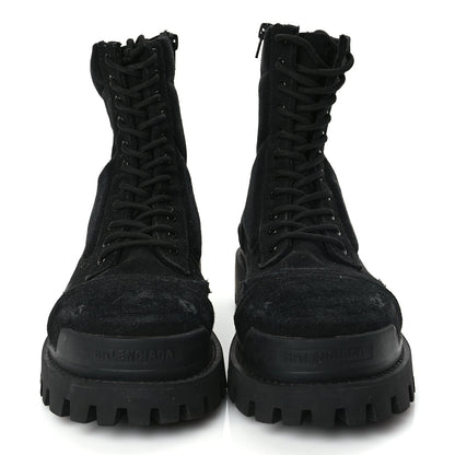 Balenciaga Canvas Distressed Mens 20mm Strike Lace Up Boots 46 Black 2 of 8