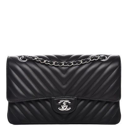Chanel Lambskin Chevron Quilted Medium Double Flap Black 1 of 8