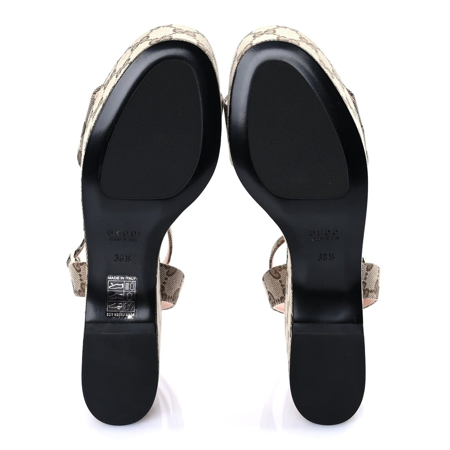 Monogram Nappa Chalotte Horsebit Ankle Strap 75mm Flatform Sandals 38.5  Beige Ebony