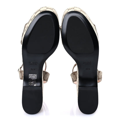 Gucci Monogram Nappa Chalotte Horsebit Ankle Strap 75mm Flatform Sandals 38.5  Beige Ebony 6 of 8