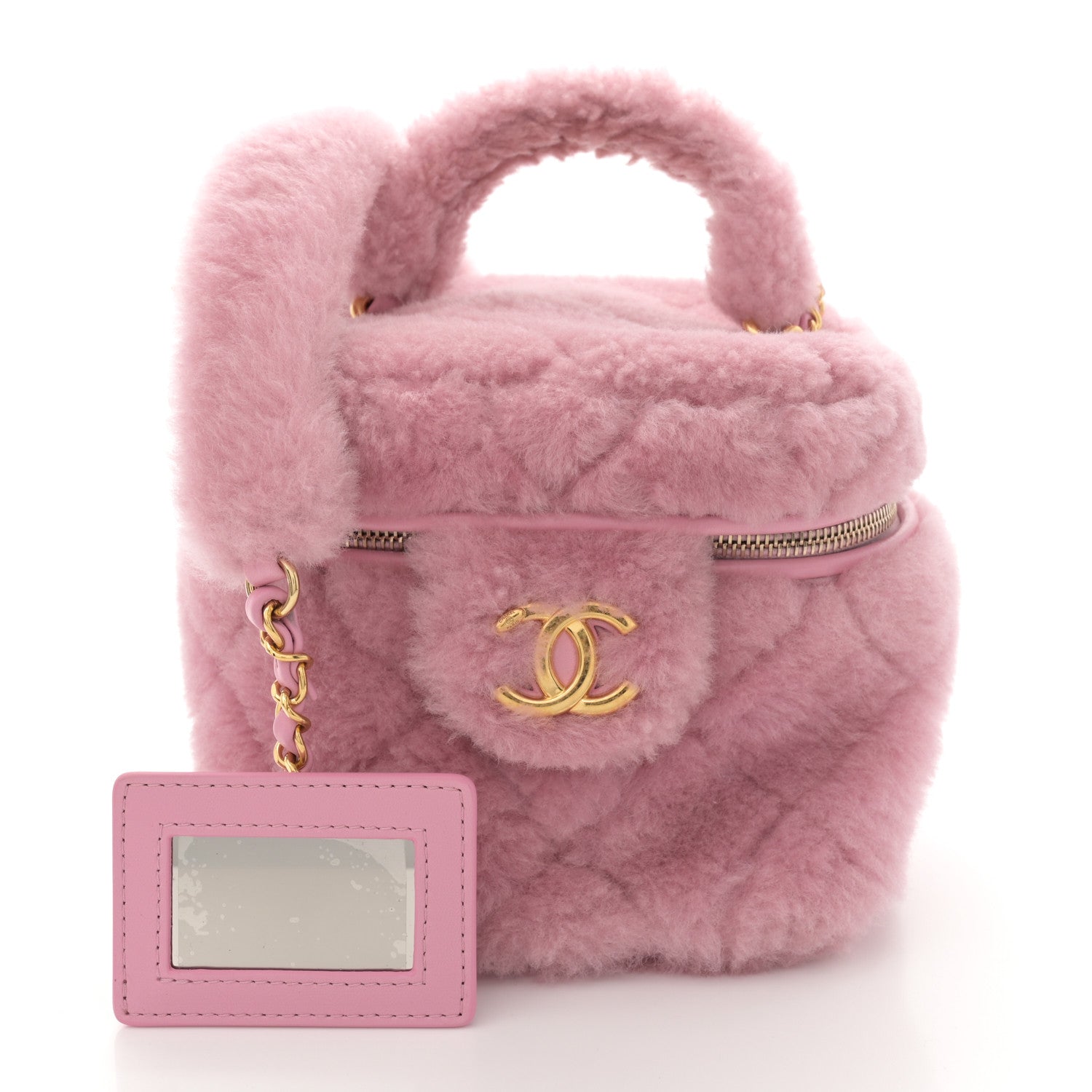 Chanel Shearling Lambskin Quilted Small CC Vanity Case Pink 3 of 11