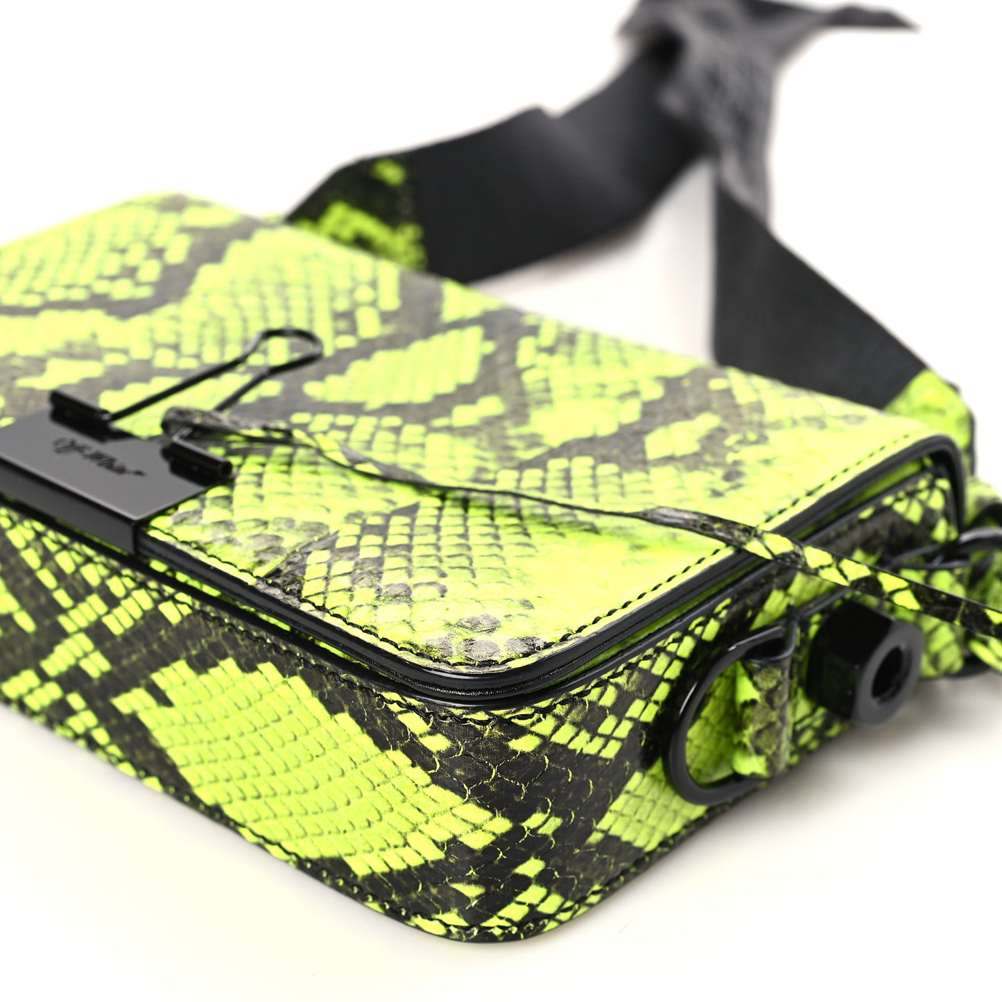 Calfskin Python Embossed Binder Flap Bag Fluo Yellow Black