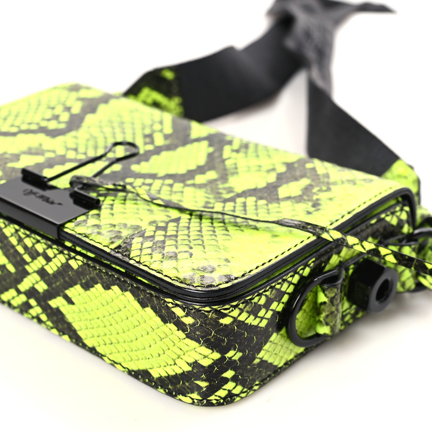 Off-White Calfskin Python Embossed Binder Flap Bag Fluo Yellow Black 8 of 8