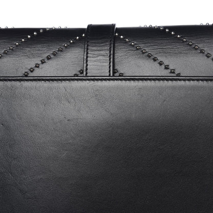 Saint Laurent Lambskin Matelasse Chevron Studded Medium Monogram Satchel Black 10 of 11