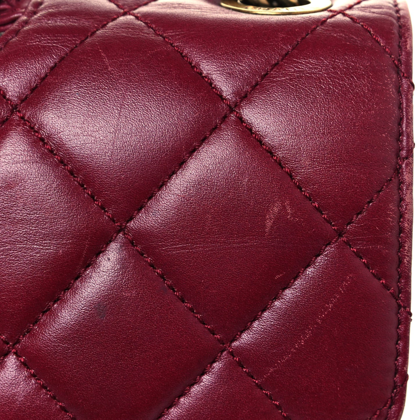 Glazed Calfskin Quilted Large Perfect Edge Flap Red