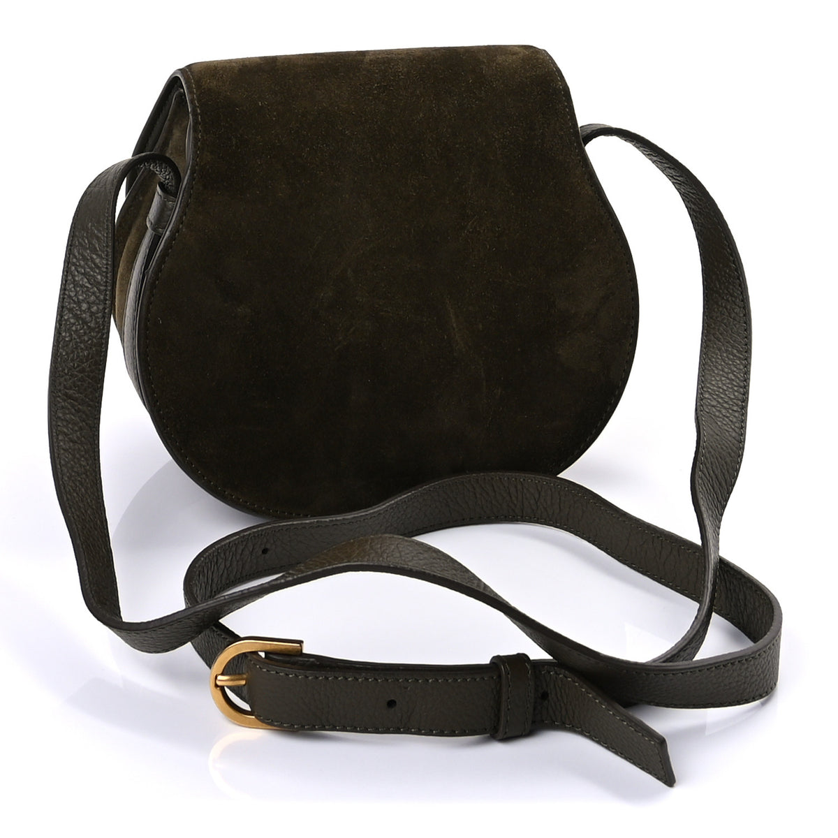 Suede Calfskin Small Marcie Saddle Bag Deep Olive