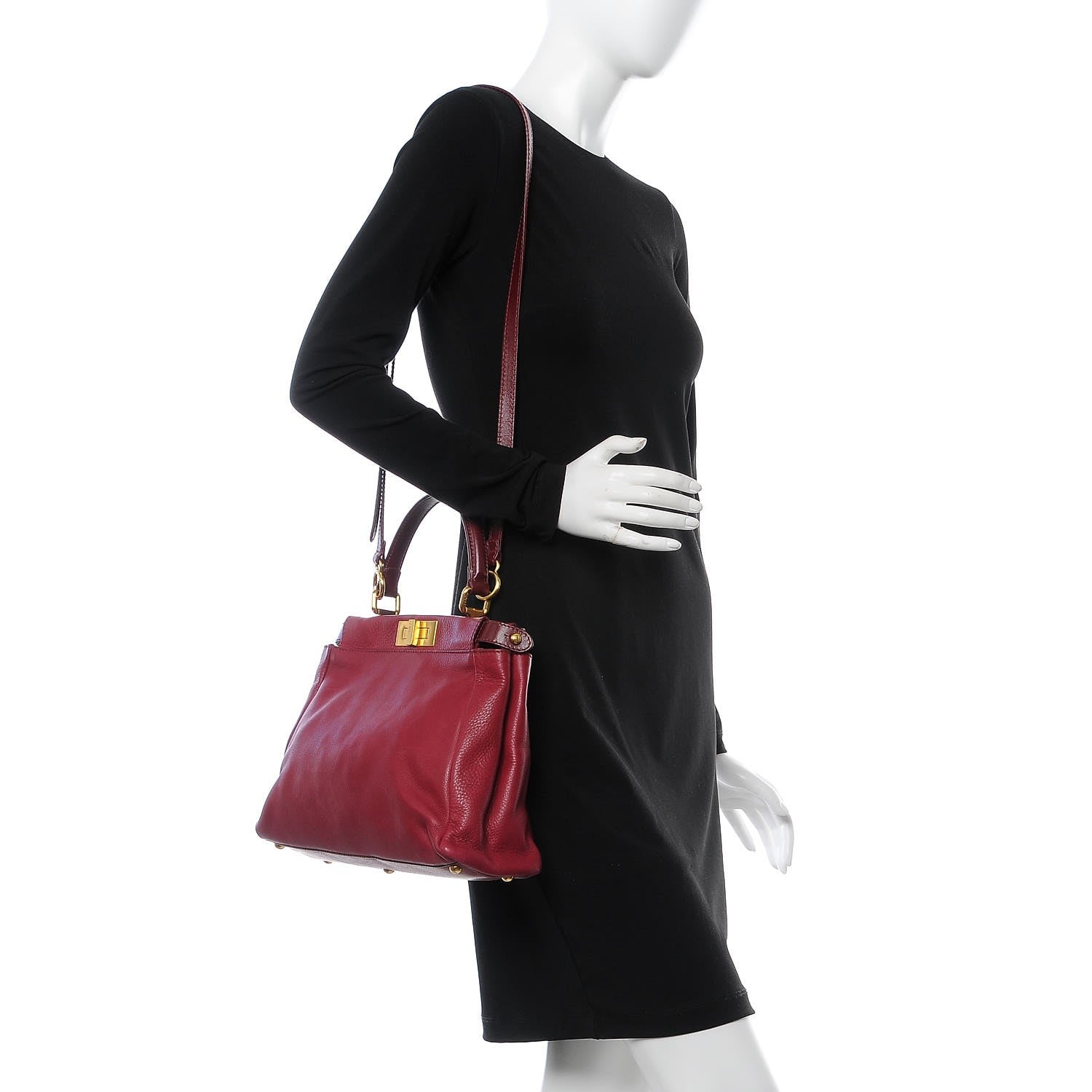 Fendi Vitello Saddle Medium Peekaboo Iconic Satchel Melograno Ciliegia 3 of 11