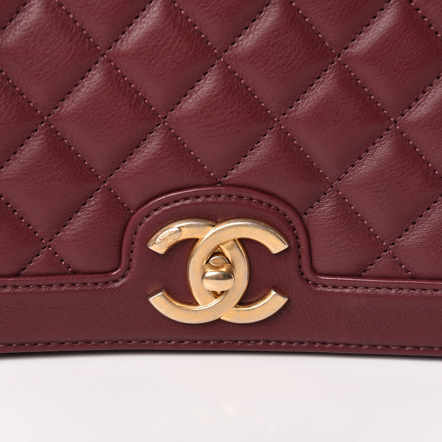 Calfskin Quilted Large Flap Bag Burgundy