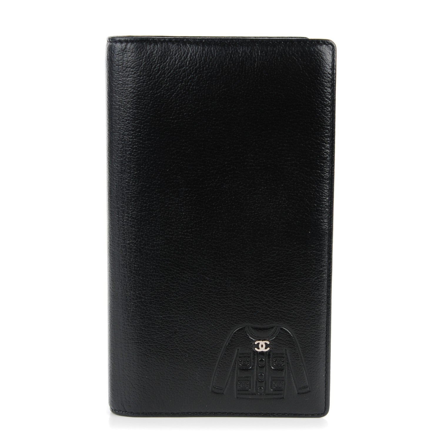 Chanel Goatskin CC Jacket Embossed Yen Wallet Black 1 of 8