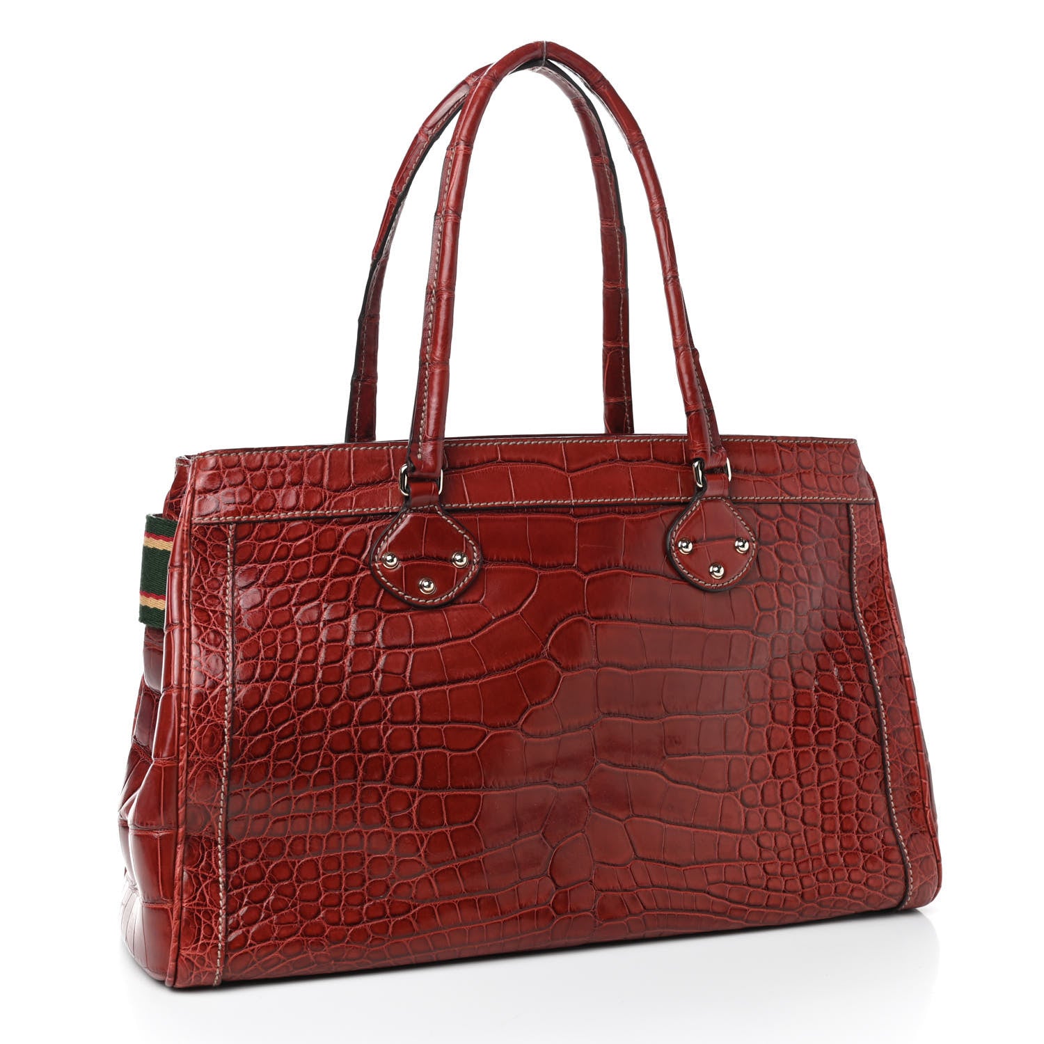 Gucci Crocodile Lock Tote Red 3 of 9