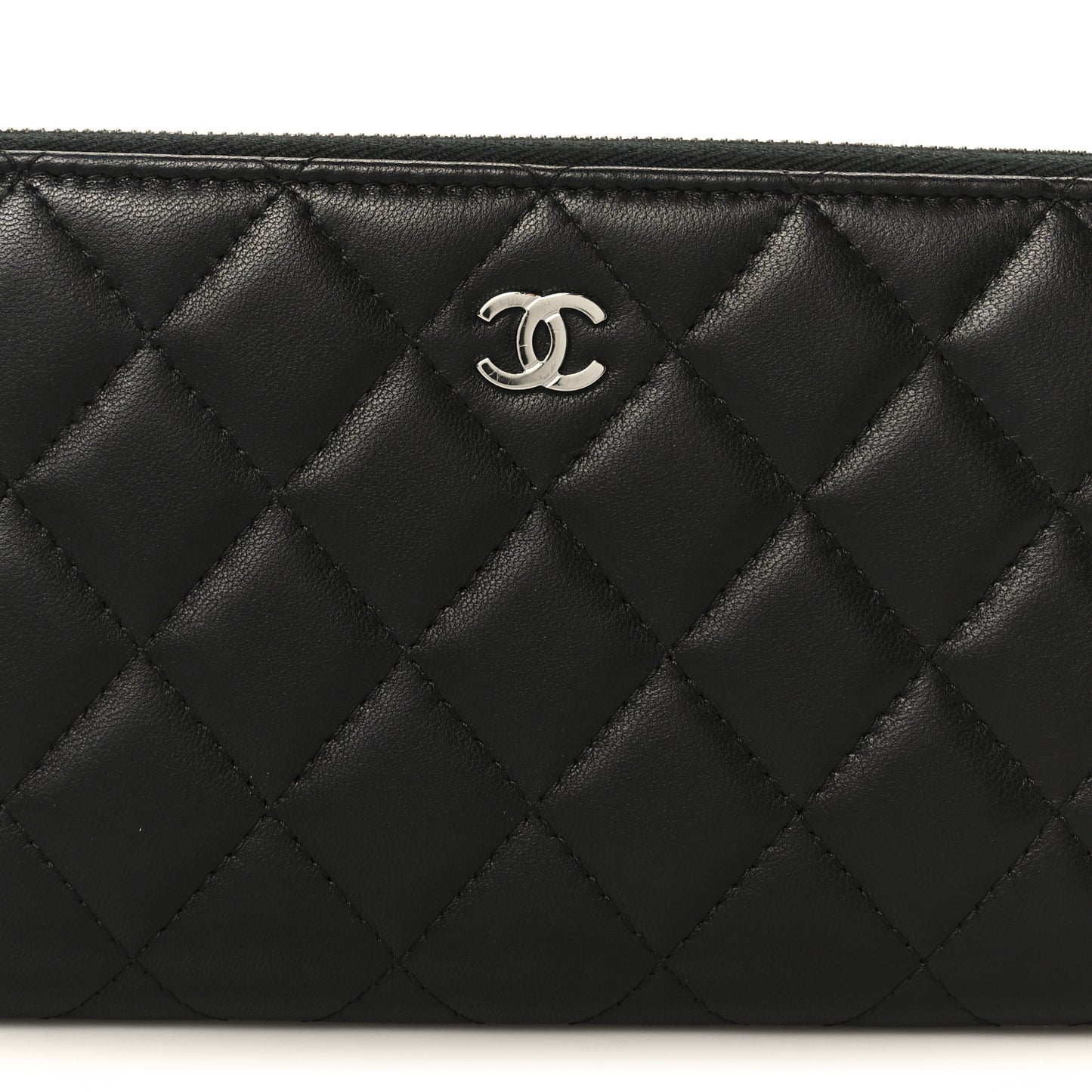 Lambskin Quilted Large Gusset Zip Around Wallet Black