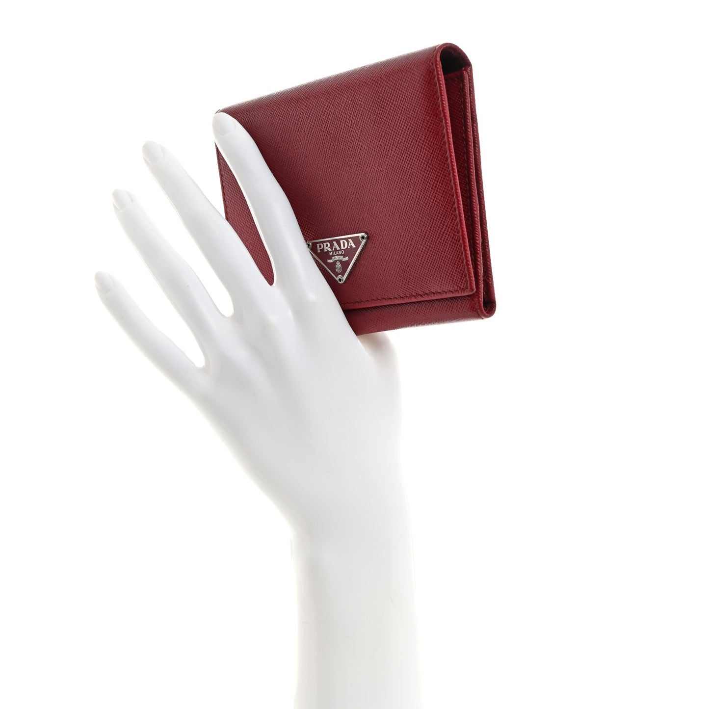 Saffiano Metal Tri-Fold Wallet Cerise