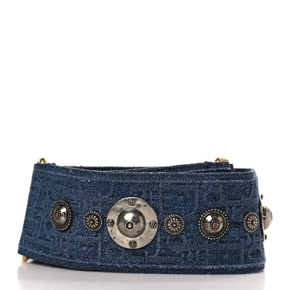 Christian Dior Oblique Denim Studded Shoulder Strap Blue 2 of 4