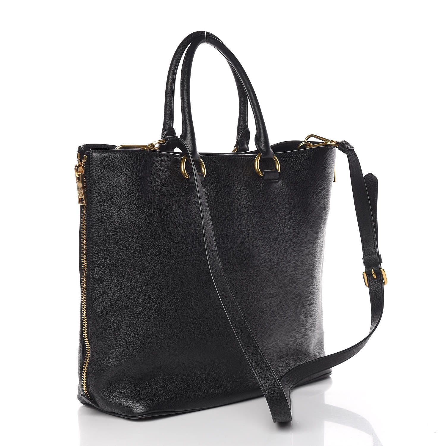 Prada Vitello Daino Side Zip Tote Black 3 of 11