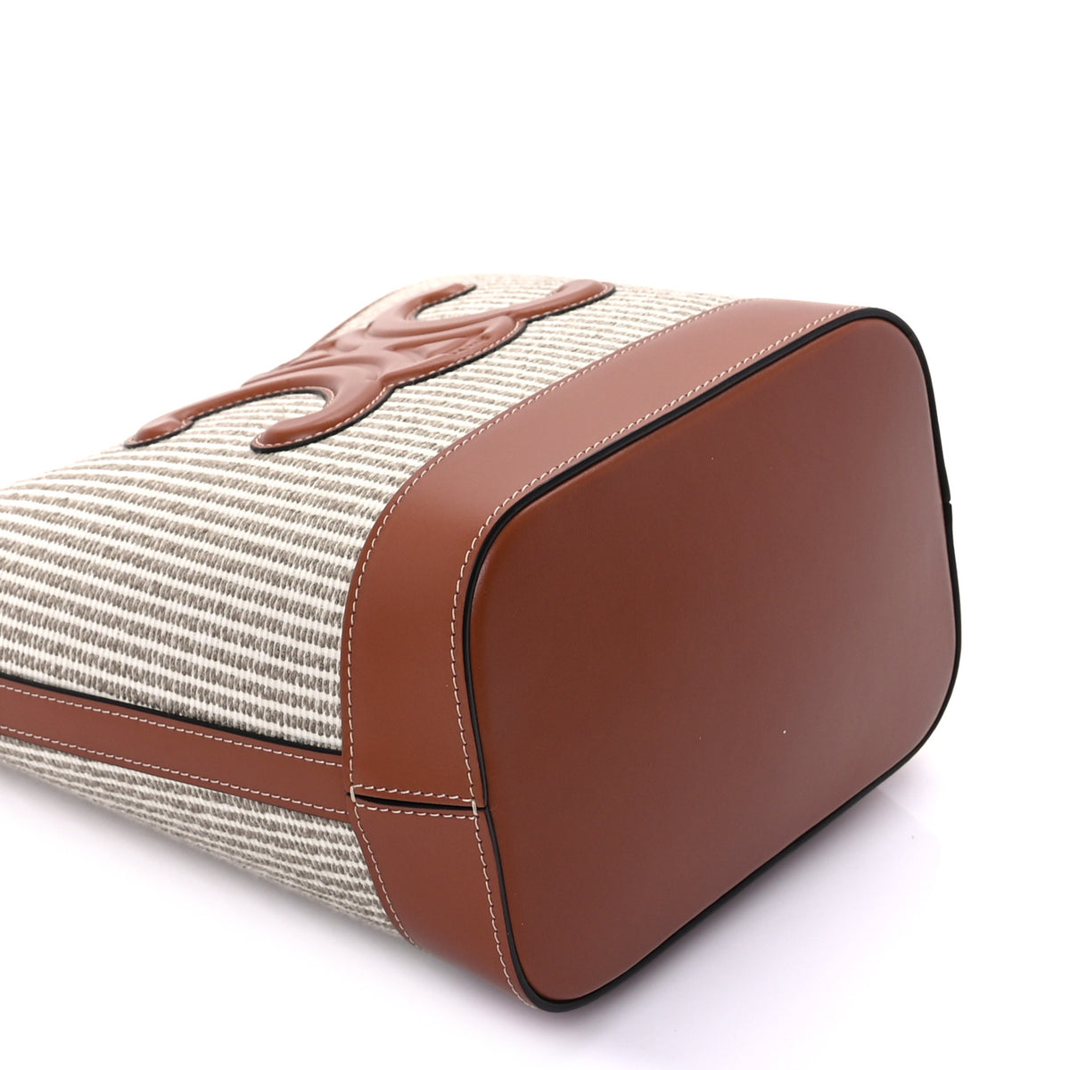 Canvas Calfskin Triomphe Small Bucket Bag Beige Tan