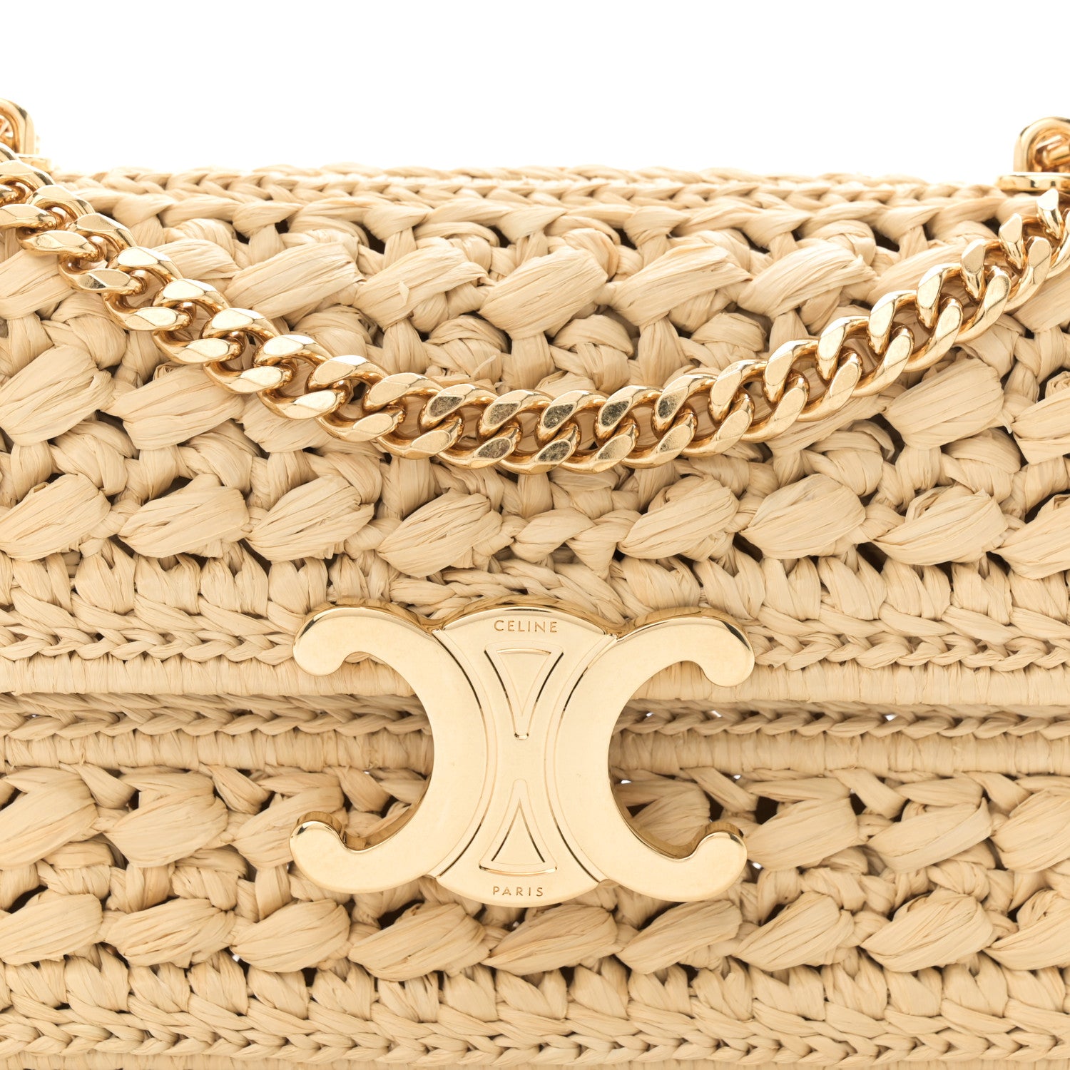 Celine Raffia Effect Claude Chain Shoulder Bag Natural 7 of 10