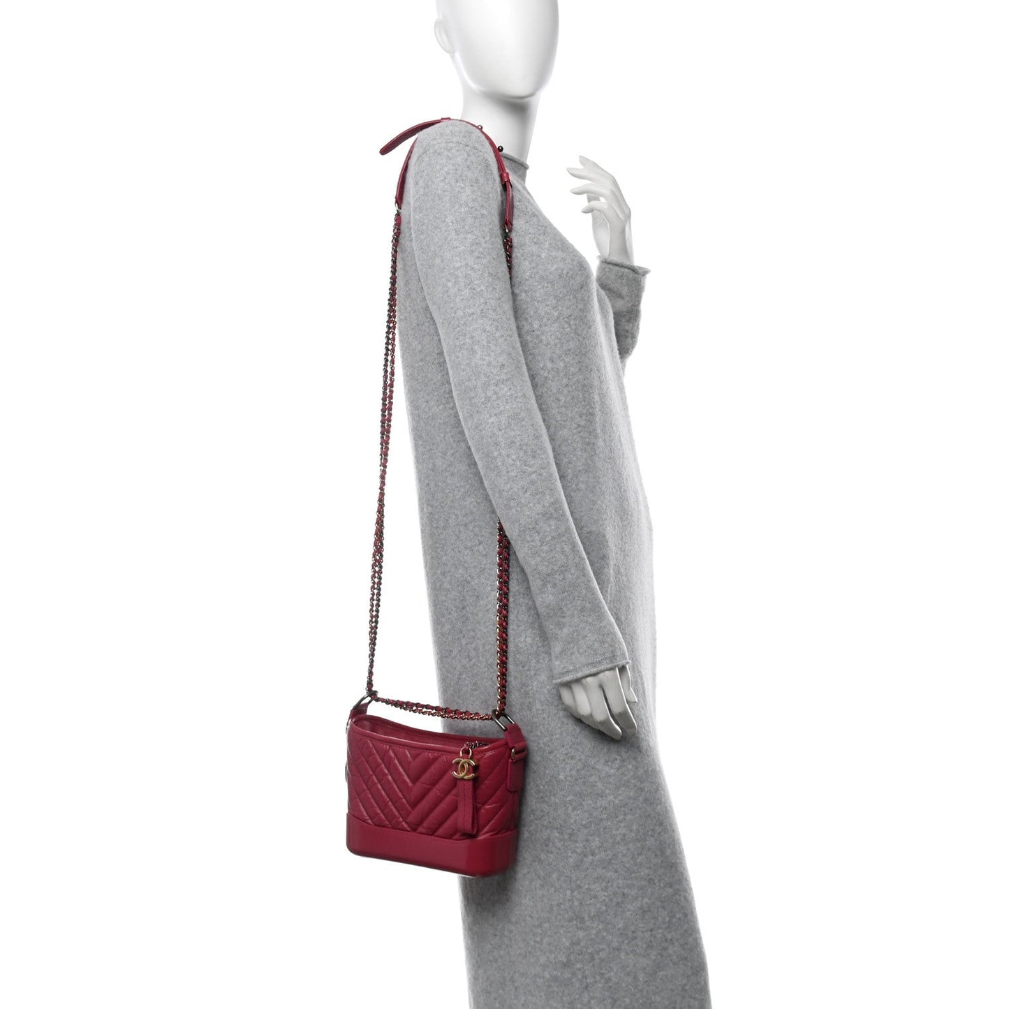 Aged Calfskin Chevron Quilted Small Gabrielle Hobo Dark Pink