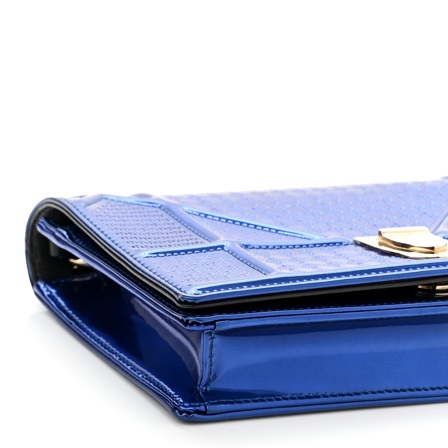 Christian Dior Metallic Patent Micro-Cannage Diorama Wallet on Chain Pouch Mirror Blue 8 of 9