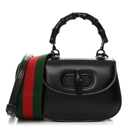 Gucci Boarded Dyana Lux Calfskin Web Monochrome Mini Bamboo 1947 Top Handle Bag Black 1 of 7