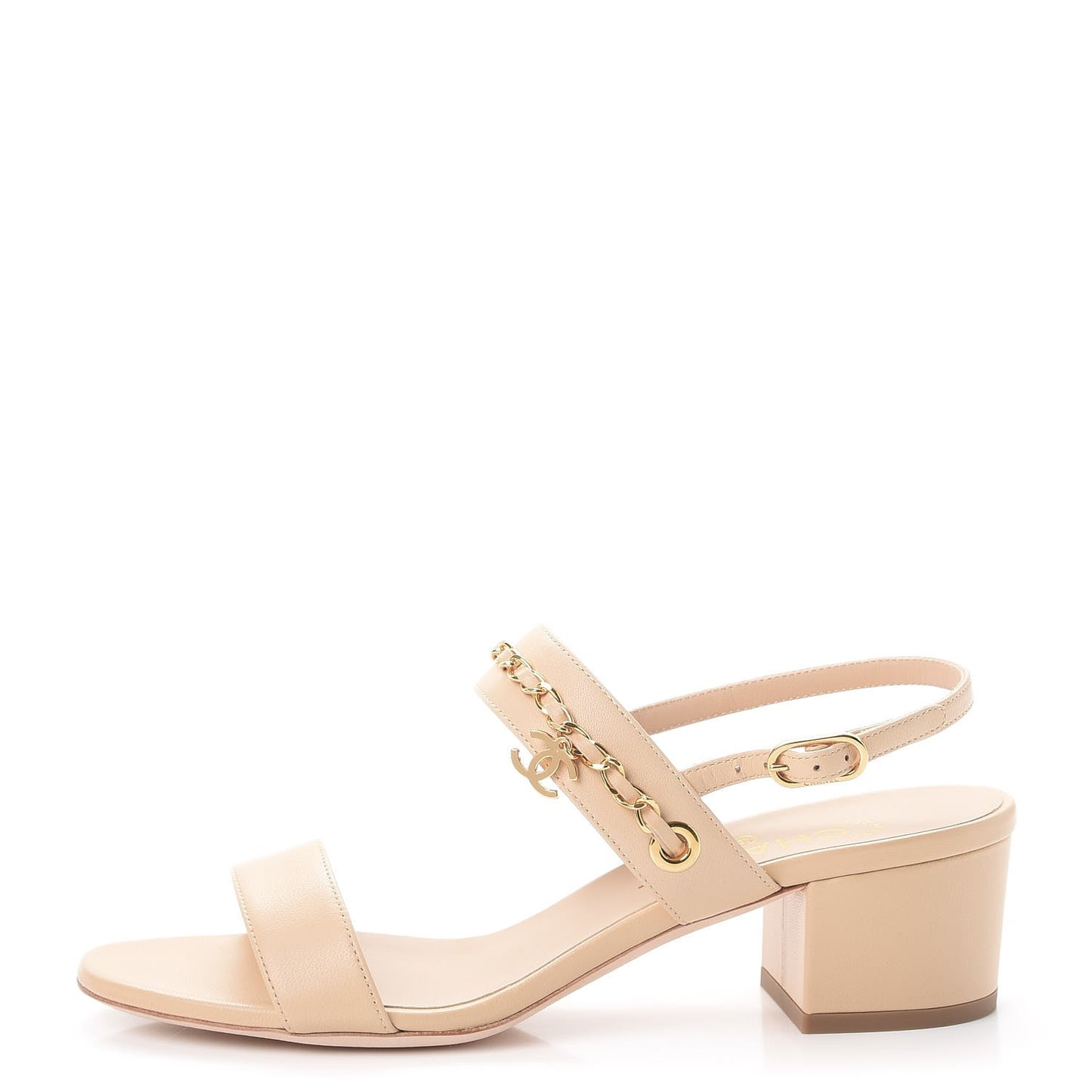 Lambskin Chain Sandals 38 Beige